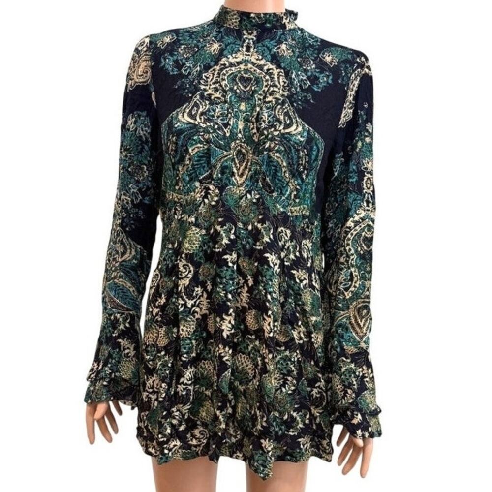 Free People XS Lady Luck floral paisley bell sleeve tunic dress TLS1 3479